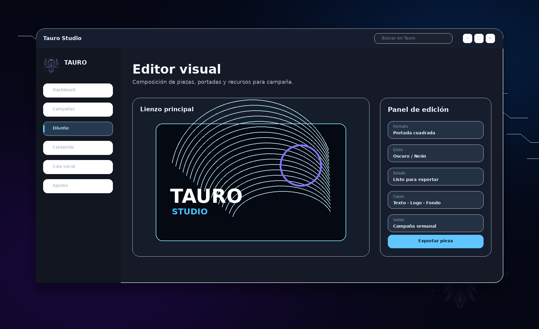 Editor visual de Tauro Studio